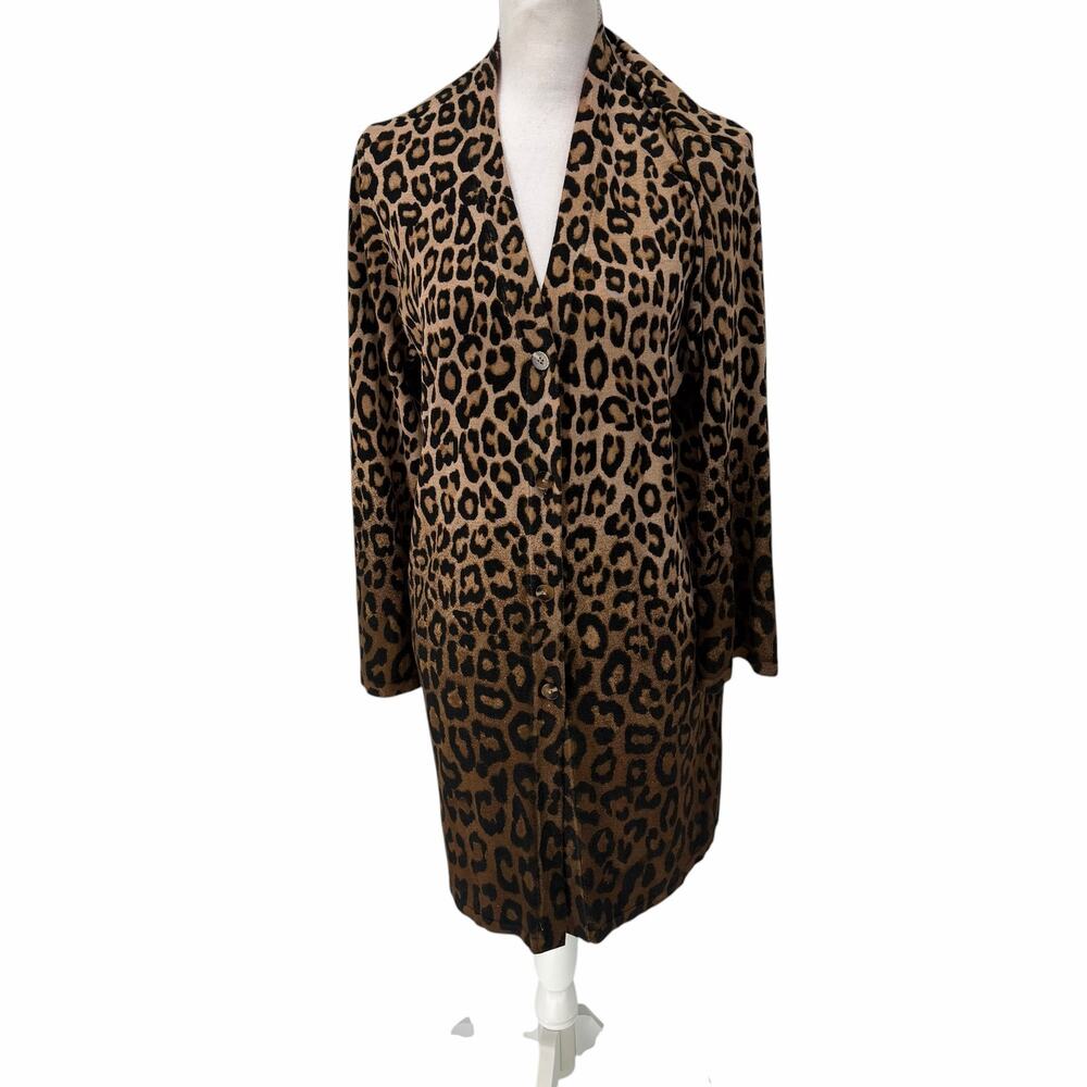 Chicos Leopard Ombre Longline V-Neck Button Front Cardigan Sz 2 Large